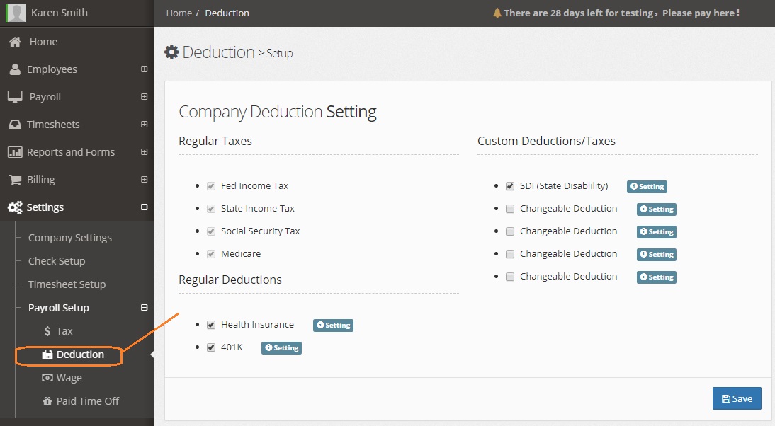 company payroll deduction setup