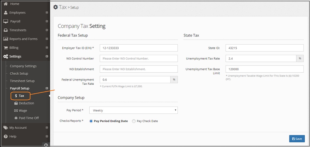 company tax setup