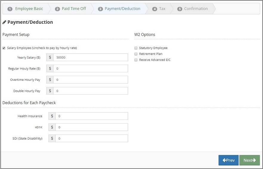 employee payment setup