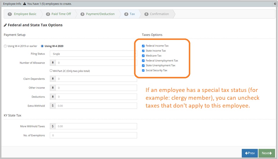 employee tax options