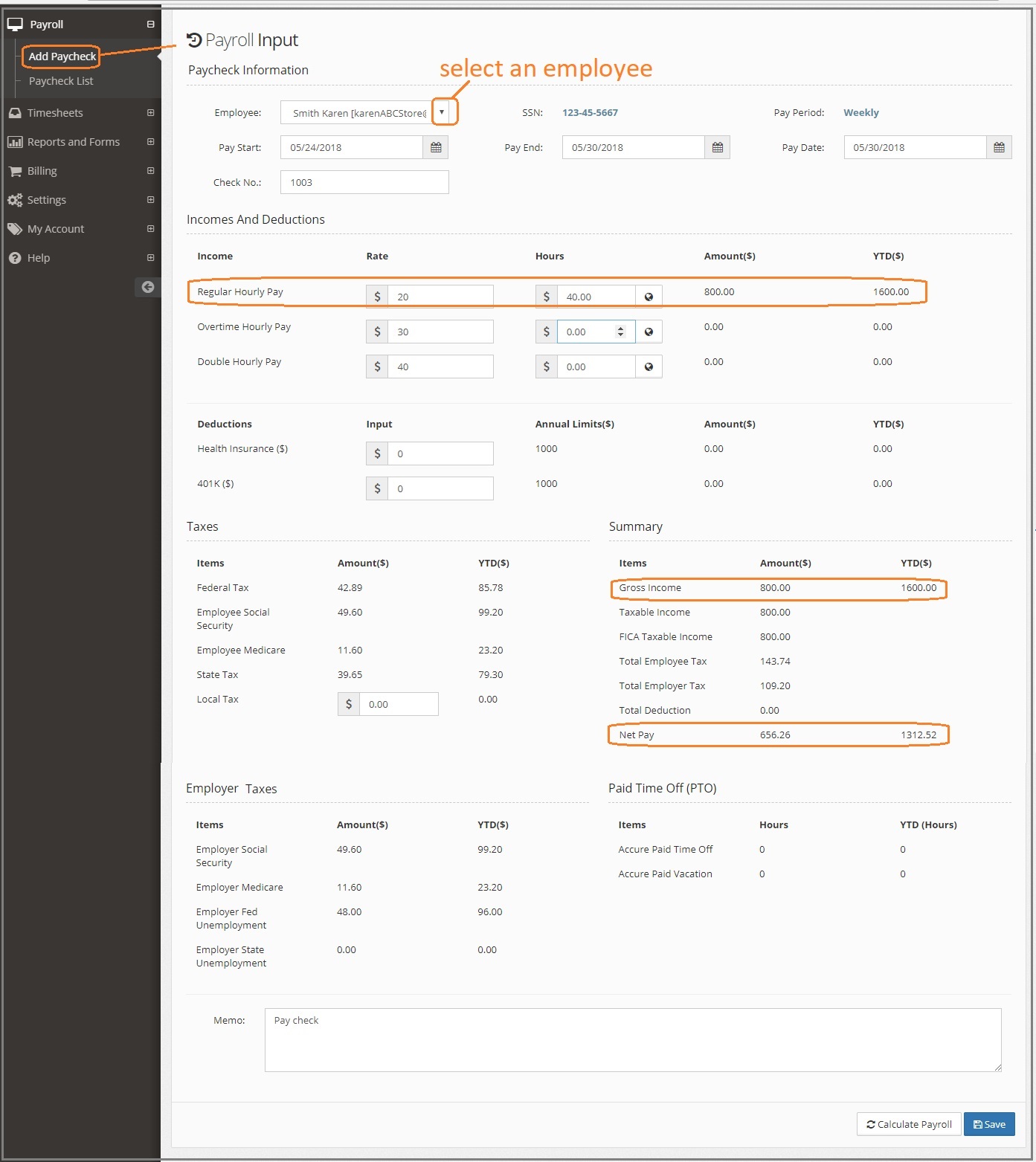 add paycheck by hourly rate