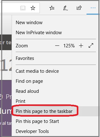 Edge add a shortcut of website on desktop