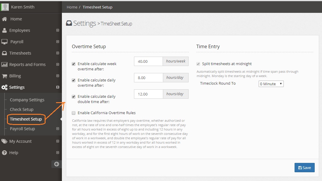 timesheet settings