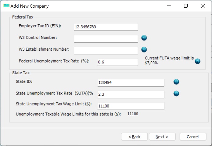 Set up company tax information