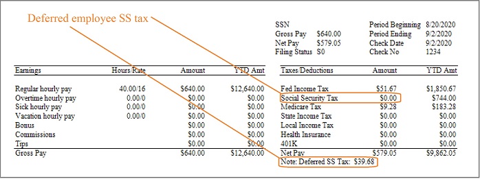 paystub with deferred SS tax