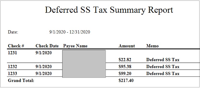 deferred SS tax report