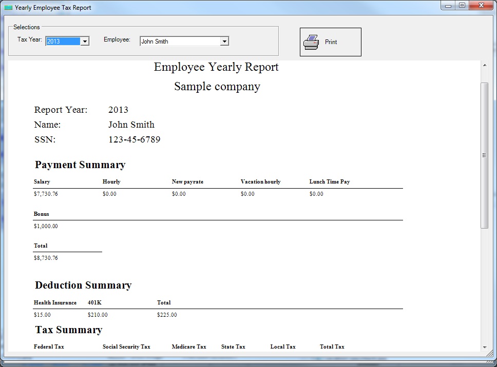 employee yearly report