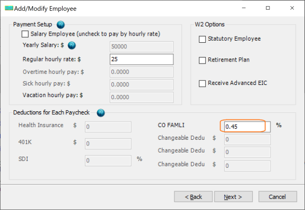 set employee CO FAMLI rate