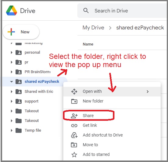 google drive folder share menu