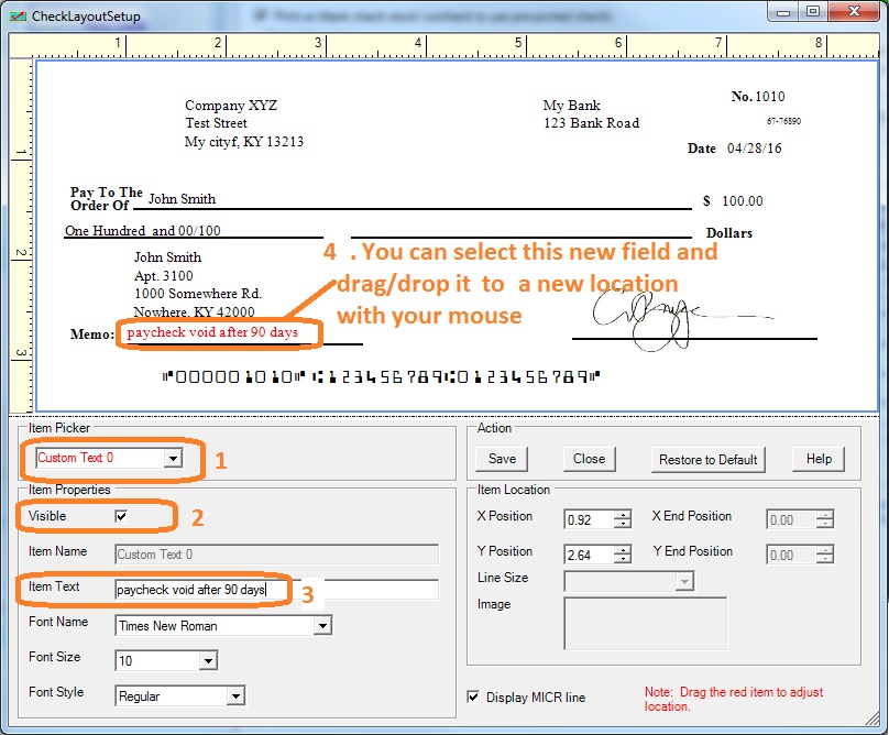 customize memo on paychecks