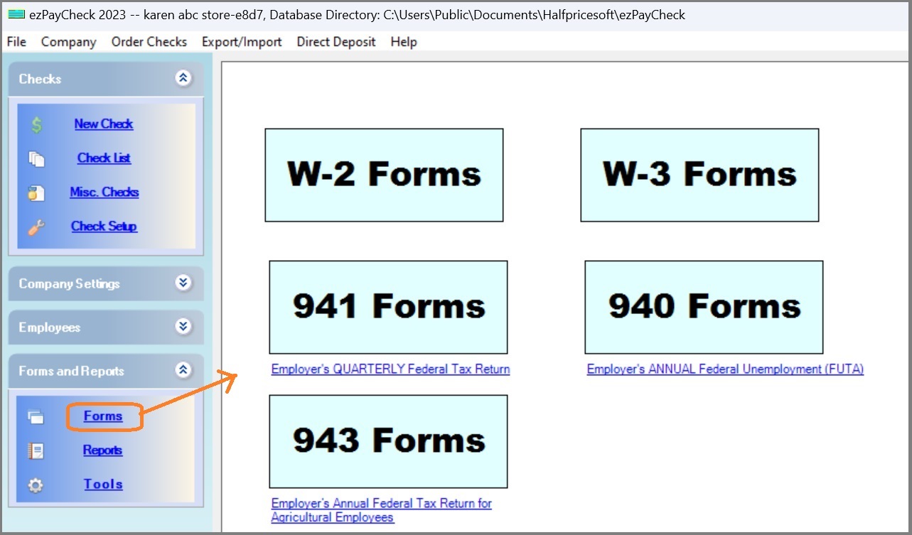 payroll forms and report option