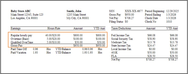 ezPaycheck qualified overtime paycheck