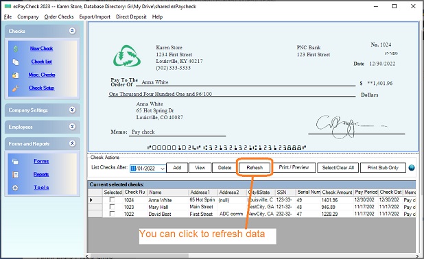 refresh ezPaycheck list