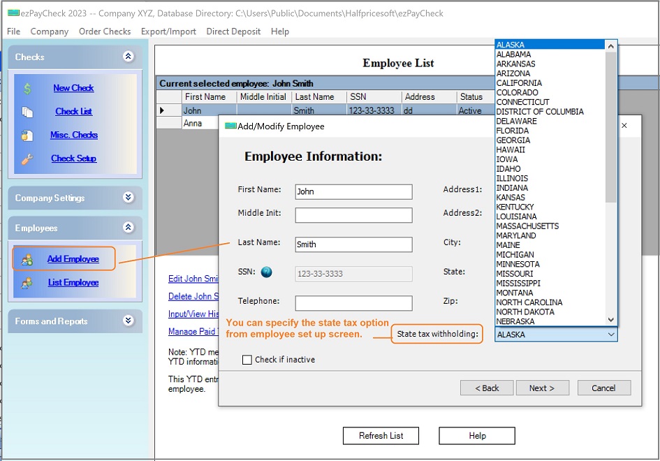 employee state tax option