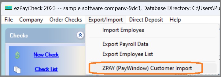 zPay data import menu