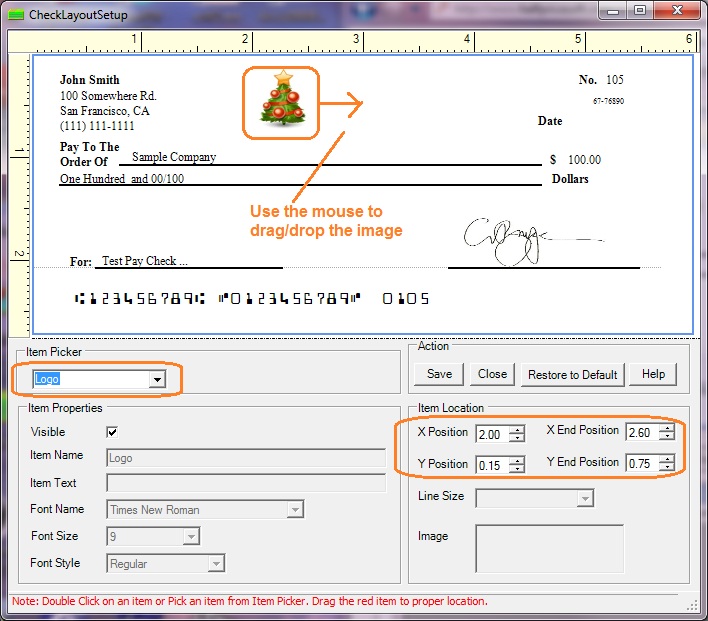 set up personal check layout