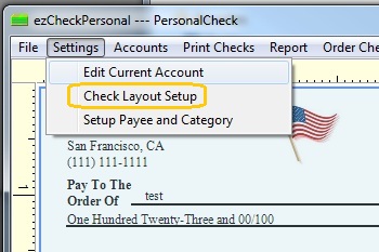 set up personal check layout