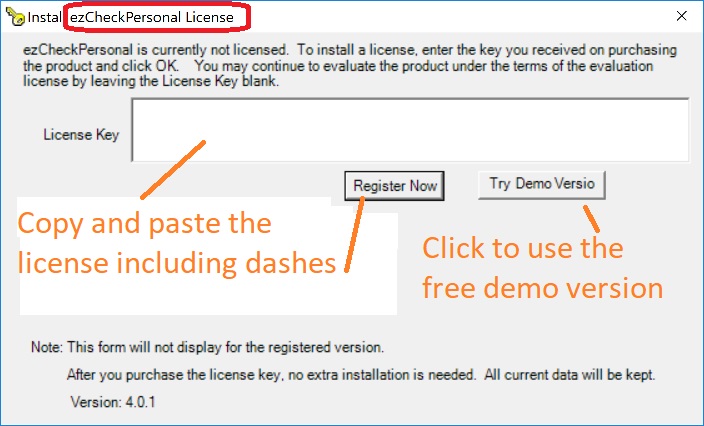 ezCheckPersonal enter license