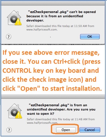 eror in installing mac check writer