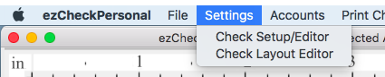 ezCheckPersonal settings menu
