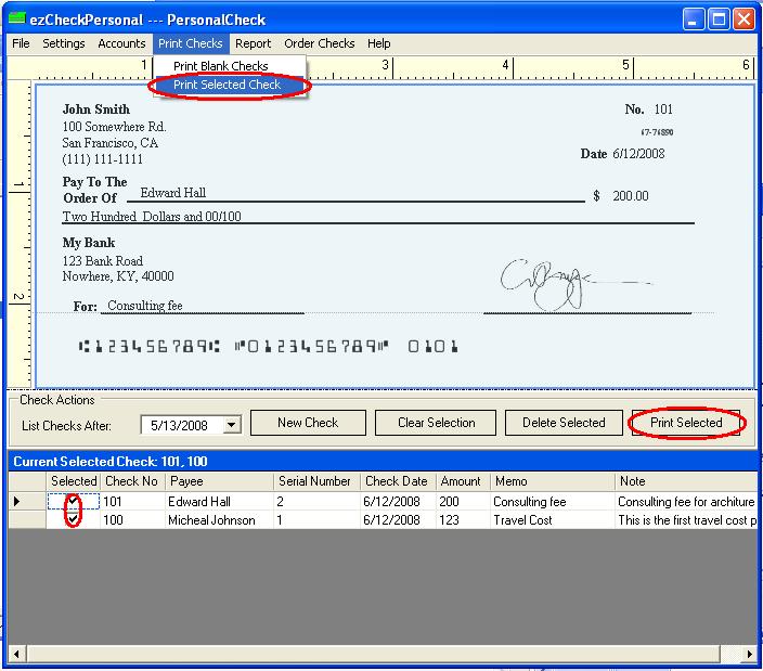 Print Selected Checks