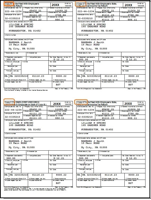 print W2 form 4-up format