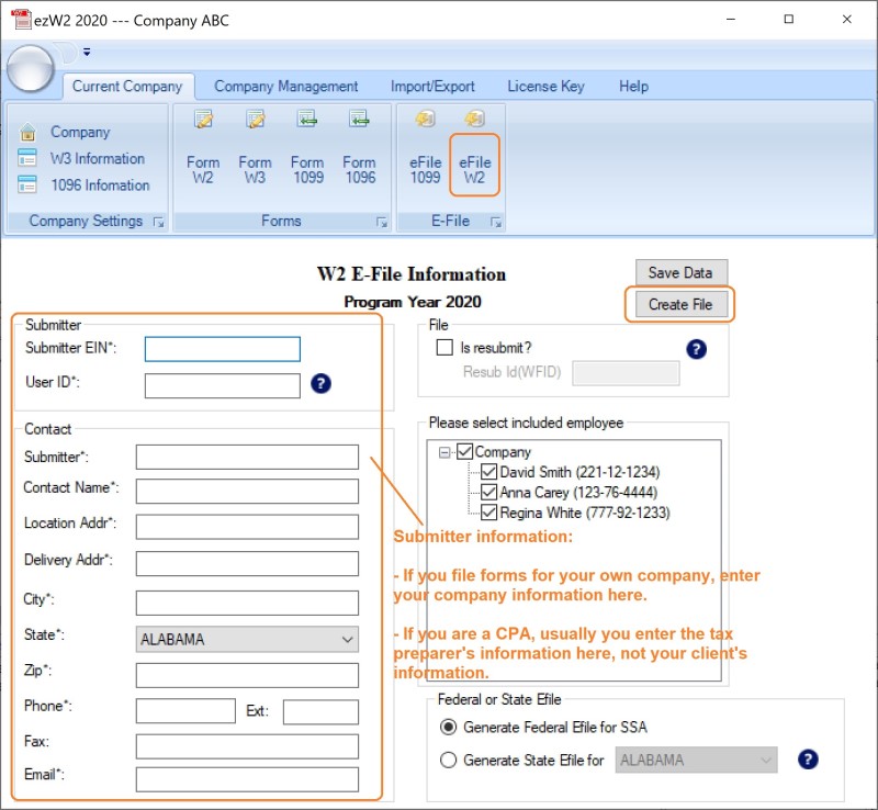 efile W2 forms