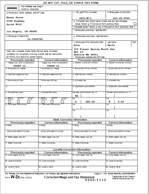 W 2 Form Fillable Printable Downloadable 2023 Instructions 41 OFF