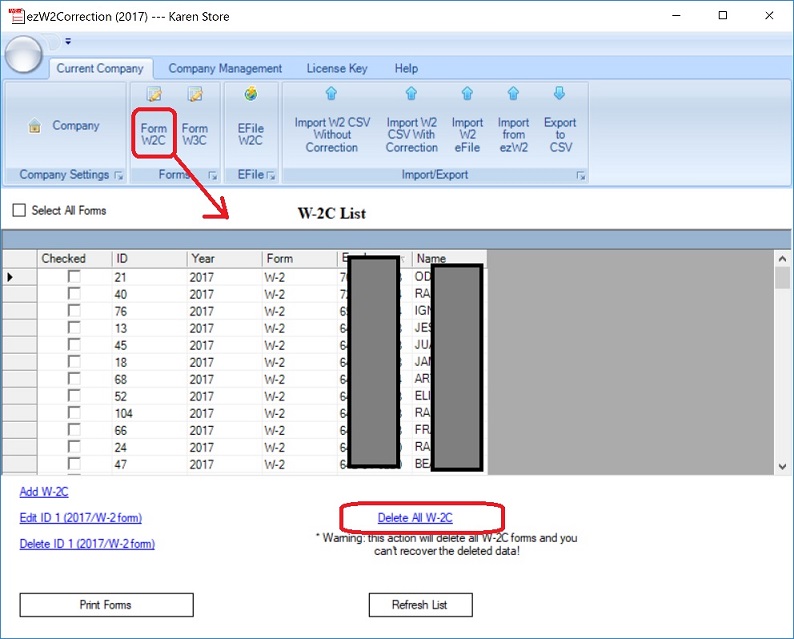 delete W2 data