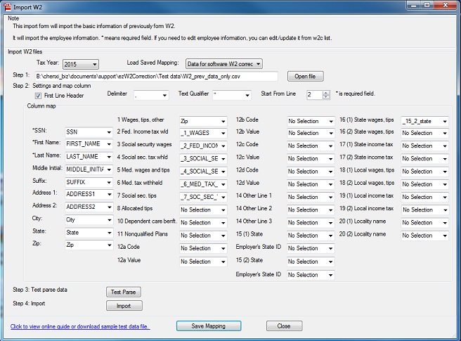 w2c software import w2 data